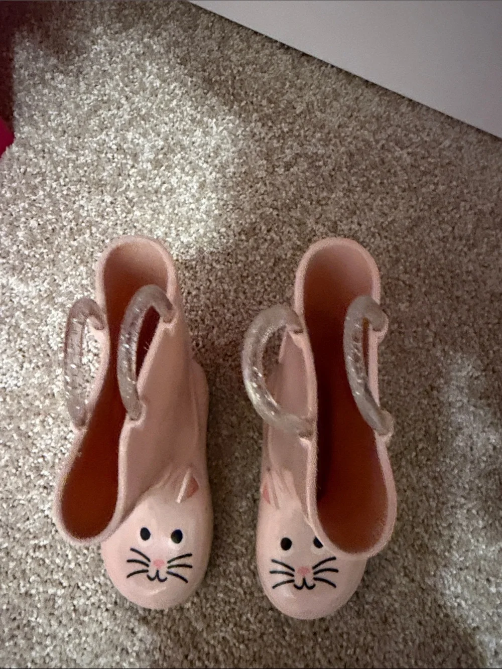Old Navy Pink Cat Rain Boots with Glitter Pull Handles